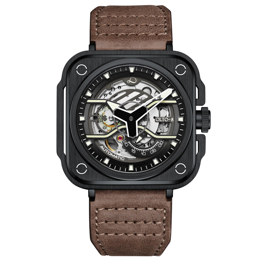 IRON-EX Square Skeleton Automatic Watch Brown