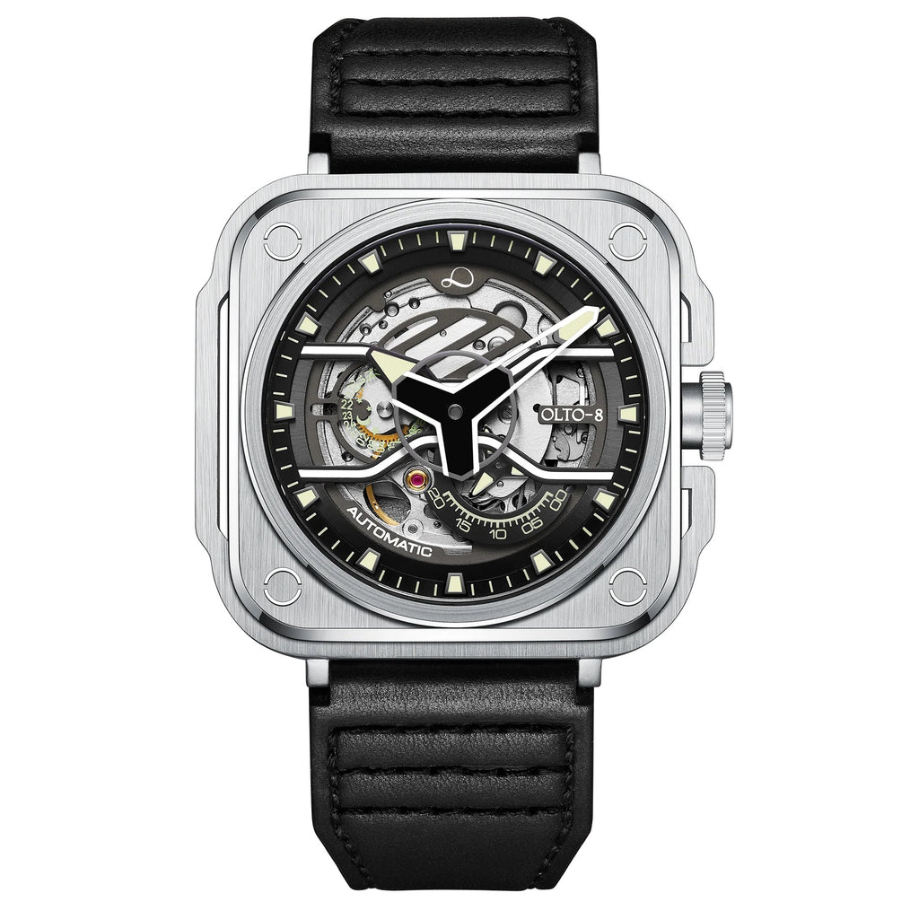 IRON-EX Square Skeleton Automatic Watch Silver