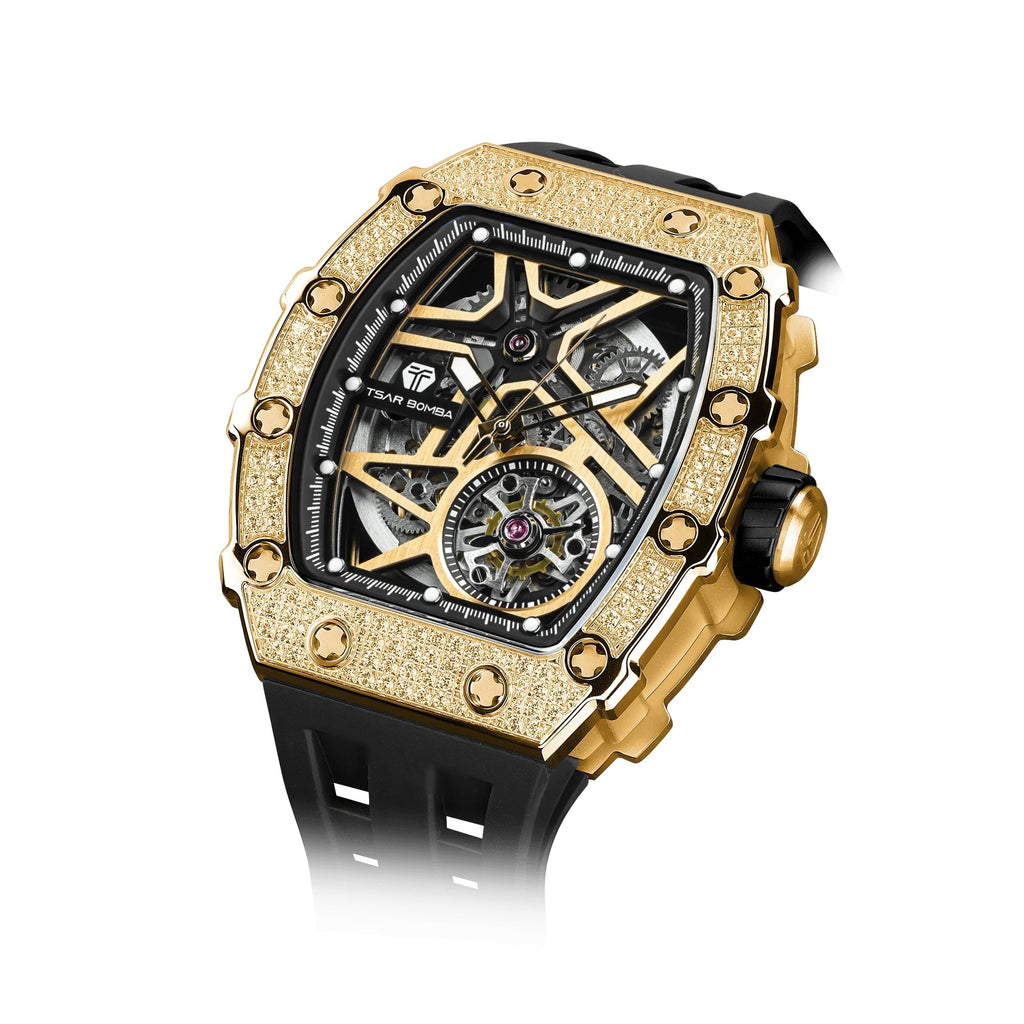 Elemental Series-Cubic Zirconia Automatic Watch - TB8209D-04-Golden Black